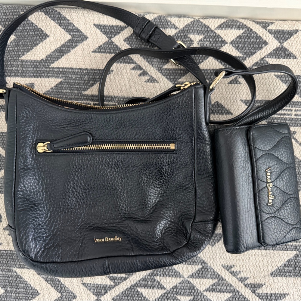 Vera Bradley Black Leather Bag and Wallet Duo